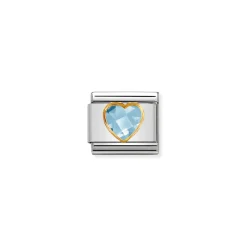 Nomination – Composable Classic HEART FACETED CZ in steel and 18k gold LIGHT BLUE