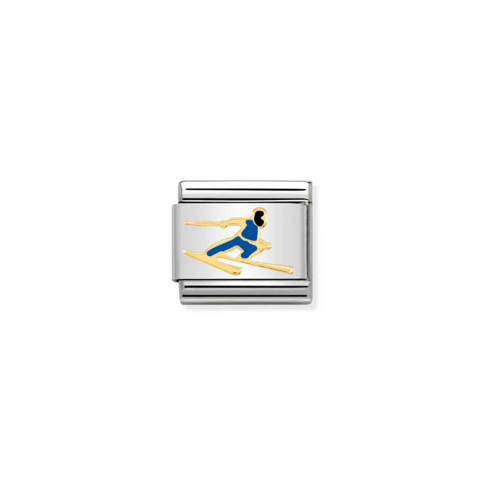 Nomination – COMPOSABLE Classic SPORTS 1 in stainless steel with enamel and 18k gold Skier BLUE