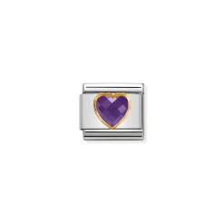 Nomination – Composable Classic HEART FACETED CZ in steel and 18k gold PURPLE