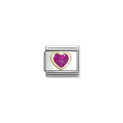 Nomination – Composable Classic GLITTER SYMBOLS in steel, enamel and 18k gold (09_FUCHSIA heart)