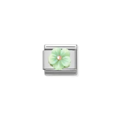 Nomination – Composable Classic STONE SYMBOLS in stainless steel and 9k rose gold Flower in GREEN MOTHER OF PEAR