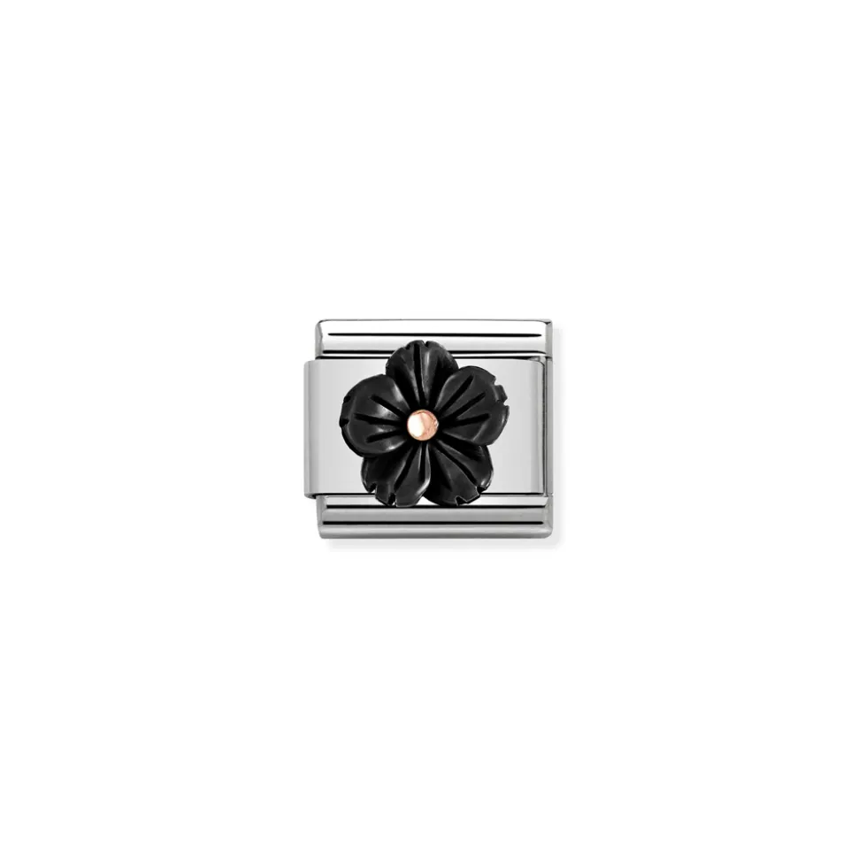 Nomination – Composable Classic STONE SYMBOLS in stainless steel and 9k rose gold Flower in ONYX