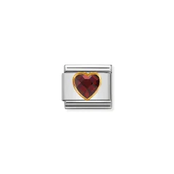 Nomination – Composable Classic HEART FACETED CZ in steel and 18k gold RED