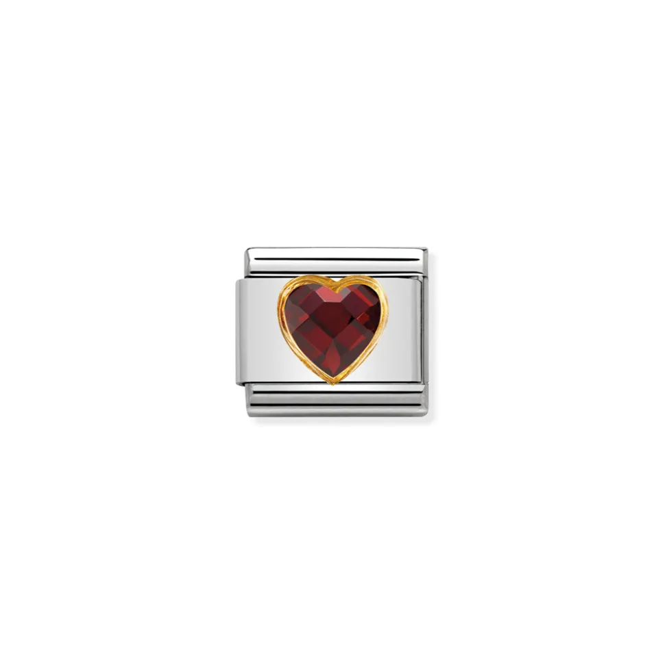 Nomination – Composable Classic HEART FACETED CZ in steel and 18k gold RED