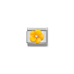 Nomination – Composable Classic STONE SYMBOLS in stainless steel and 9k rose gold Flower in YELLOW MOTHER OF PEA