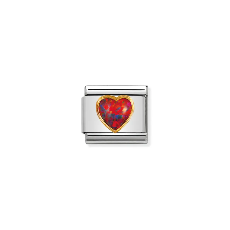 Nomination – COMPOSABLE Classic STONES HEARTS in stainless steel with 18k gold RED OPAL