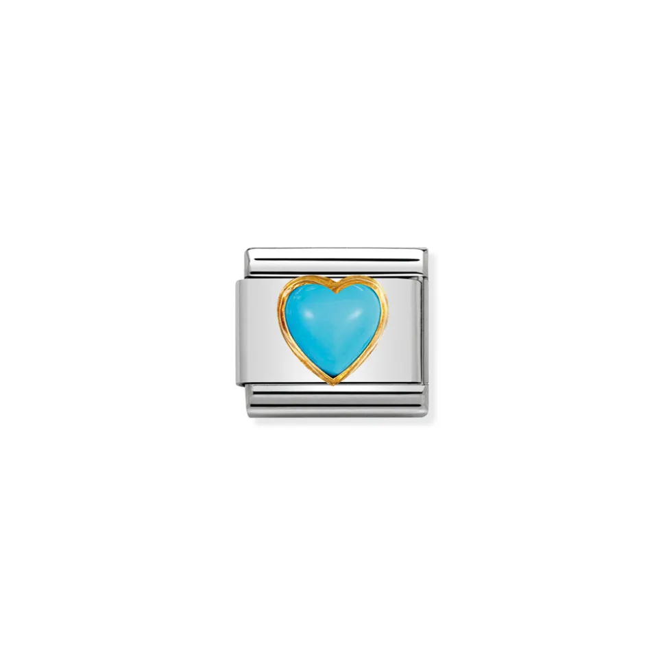 Nomination – COMPOSABLE Classic STONES HEARTS in stainless steel with 18k gold TURQUOISE