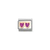 Nomination – Composable Classic GLITTER SYMBOLS in steel, enamel and 18k gold (13_FUCHSIA Double Heart)