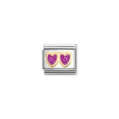 Nomination – Composable Classic GLITTER SYMBOLS in steel, enamel and 18k gold (13_FUCHSIA Double Heart)