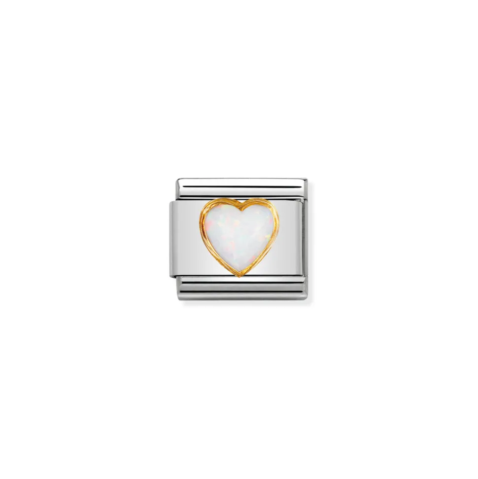 Nomination – COMPOSABLE Classic STONES HEARTS in stainless steel with 18k gold WHITE OPAL