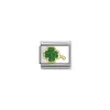 Nomination – Composable Classic GLITTER SYMBOLS in steel, enamel and 18k gold (18_GREEN four-leaf clover)