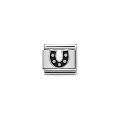 Nomination – Composable Classic SYMBOLS in stainless steel , enamel and 925 sterling silver Black Horseshoe