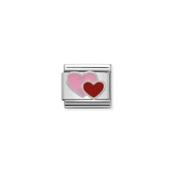 Nomination – Composable Classic SYMBOLS in stainless steel , enamel and 925 sterling silver Pink and Red double heart