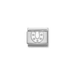 Nomination – Composable Classic SYMBOLS in stainless steel , enamel and 925 sterling silver White Horseshoe
