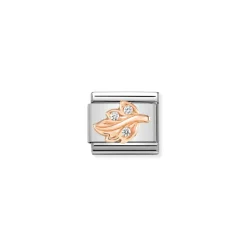 Nomination – Composable Classic Symbols in stainless steel with 9k rose gold and CZ (15_WHITE leaf)