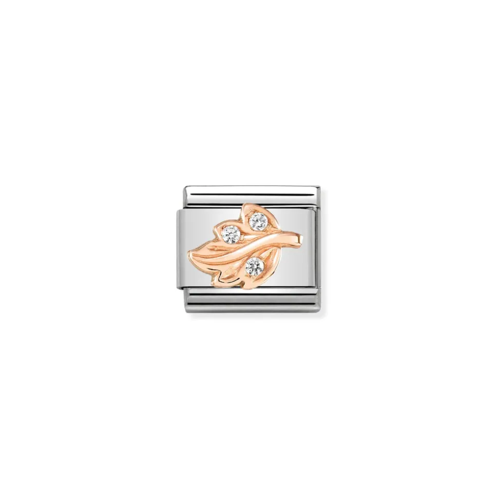 Nomination – Composable Classic Symbols in stainless steel with 9k rose gold and CZ (15_WHITE leaf)