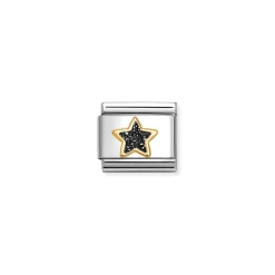 Nomination – Composable Classic GLITTER SYMBOLS in steel, enamel and 18k gold (20_BLACK Star)