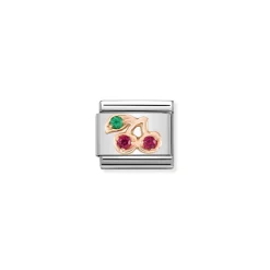 Nomination – Composable Classic Symbols in stainless steel with 9k rose gold and CZ Cherries