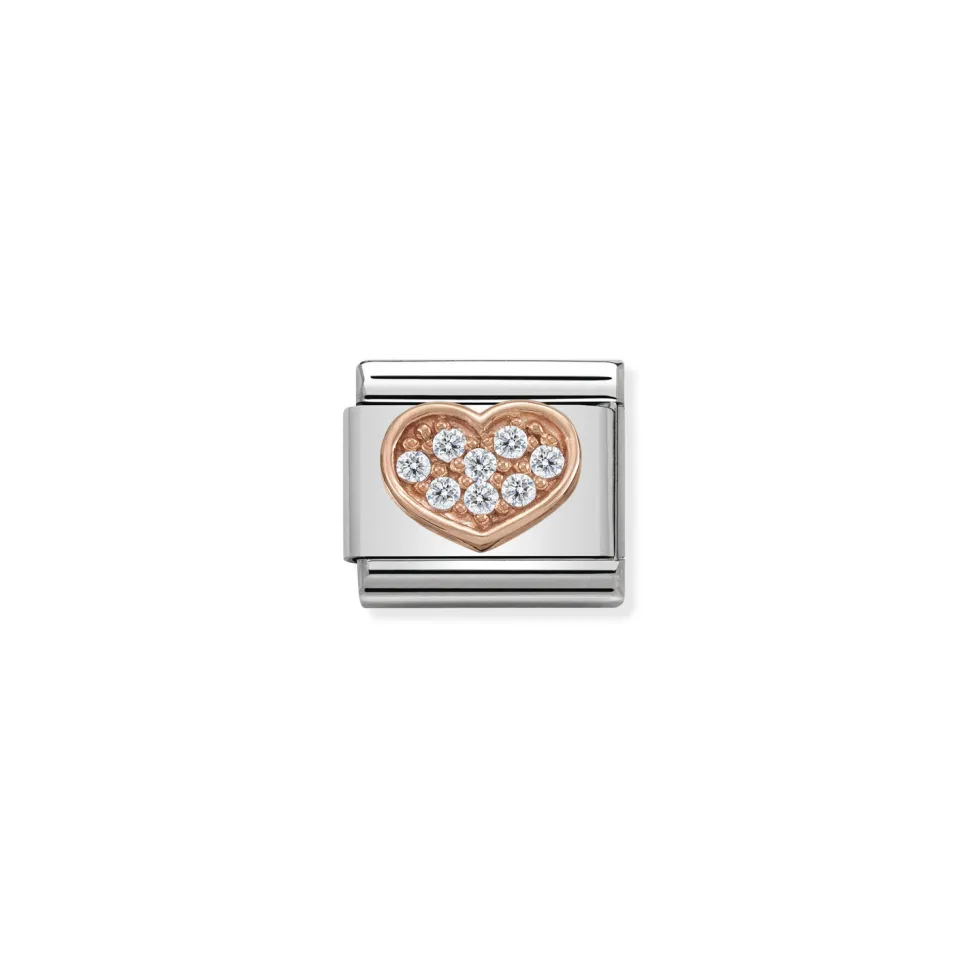 Nomination – Composable Classic Symbols in stainless steel with 9k rose gold and CZ Heart Rich