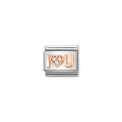 Nomination – Composable Classic Symbols in stainless steel with 9k rose gold and CZ I Heart You