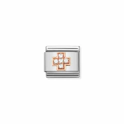 Nomination – Composable Classic Symbols in stainless steel with 9k rose gold and CZ Cross