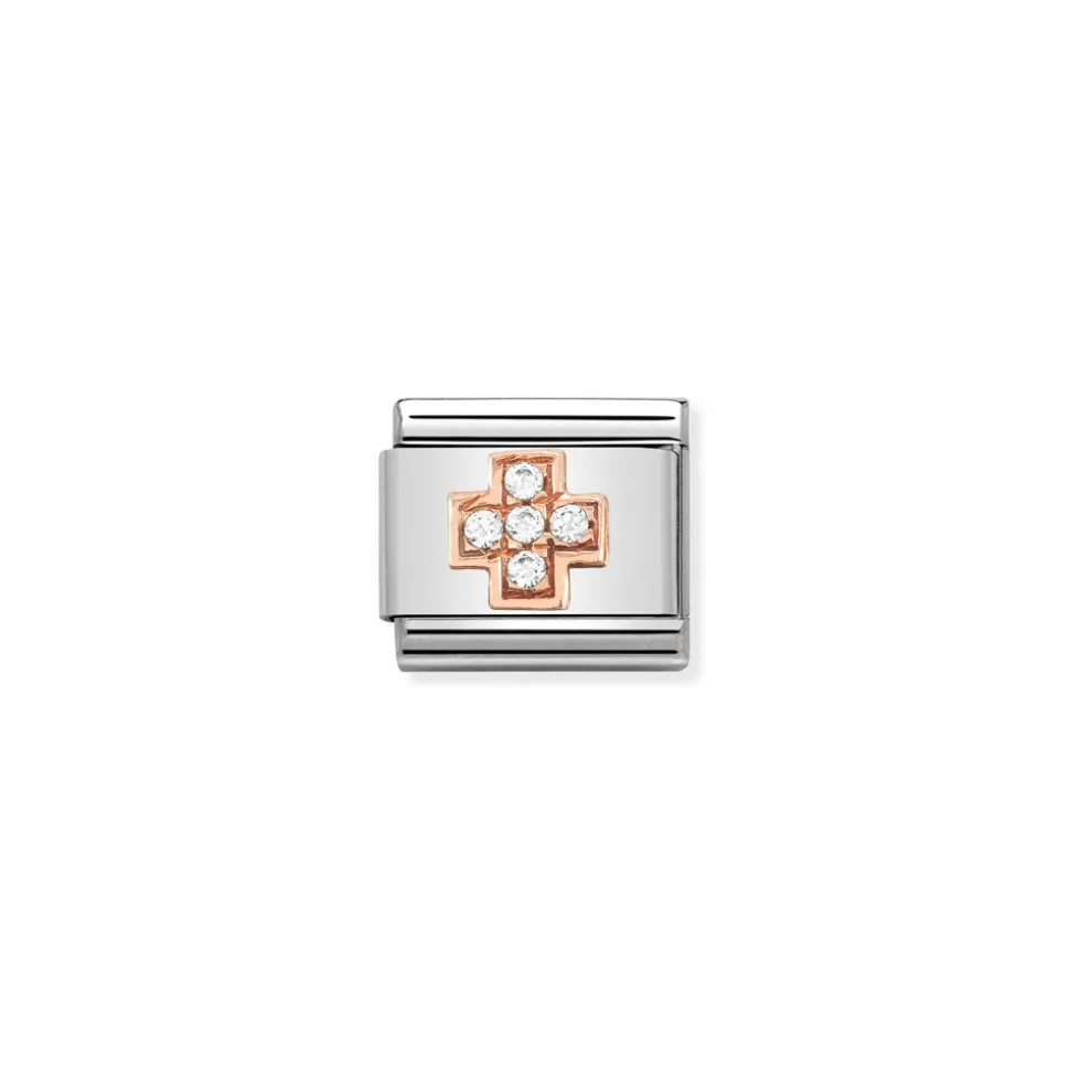 Nomination – Composable Classic Symbols in stainless steel with 9k rose gold and CZ Cross