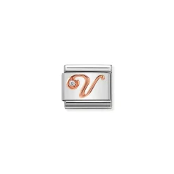 Nomination – Composable Classic LETTERS steel, zircon and 9k rose gold V