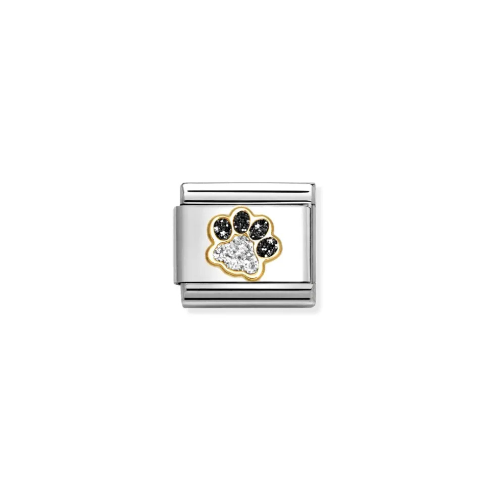 Nomination – Composable Classic GLITTER SYMBOLS in steel, enamel and 18k gold (22_Pawprint)