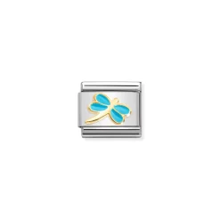 Nomination – Composable Classic SYMBOLS steel, enamel and 18k gold (58_TURQUOISE dragonfly)