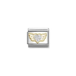 Nomination – Composable Classic GLITTER SYMBOLS in steel, enamel and 18k gold (23_SILVER winged heart)