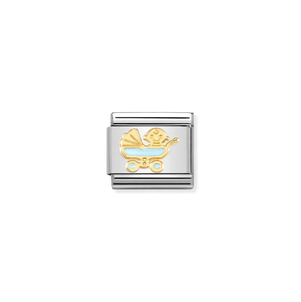 Nomination – Composable Classic SYMBOLS steel, enamel and 18k gold New light blue baby pram