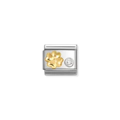 Nomination – Composable Classic SYMBOLS steel, 750 gold, 925 silver and CZ (03_Four-leaf clover cz WHITE)