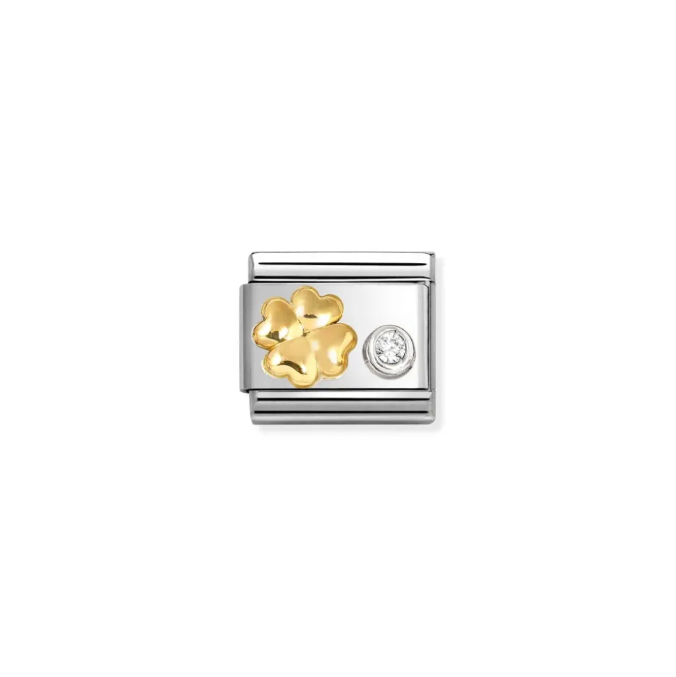 Nomination – Composable Classic SYMBOLS steel, 750 gold, 925 silver and CZ (03_Four-leaf clover cz WHITE)