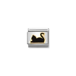 Nomination – Composable Classic SYMBOLS steel, enamel and 18k gold (80_Black cat lying down)