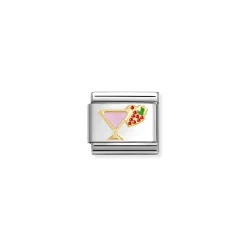 Nomination – Composable Classic SYMBOLS steel, enamel and 18k gold (88_Cocktail with strawberry)