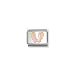 Nomination – Composable Classic SYMBOLS steel, enamel and 18k gold (89_Pink and white flip flops)