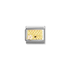 Nomination – Composable Classic SYMBOLS steel, enamel and 18k gold (94_Bag with flower WHITE)