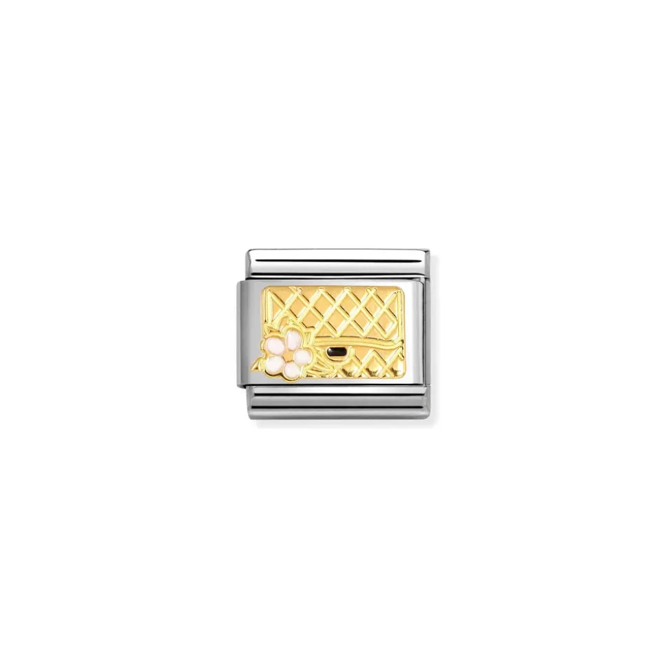 Nomination – Composable Classic SYMBOLS steel, enamel and 18k gold (94_Bag with flower WHITE)