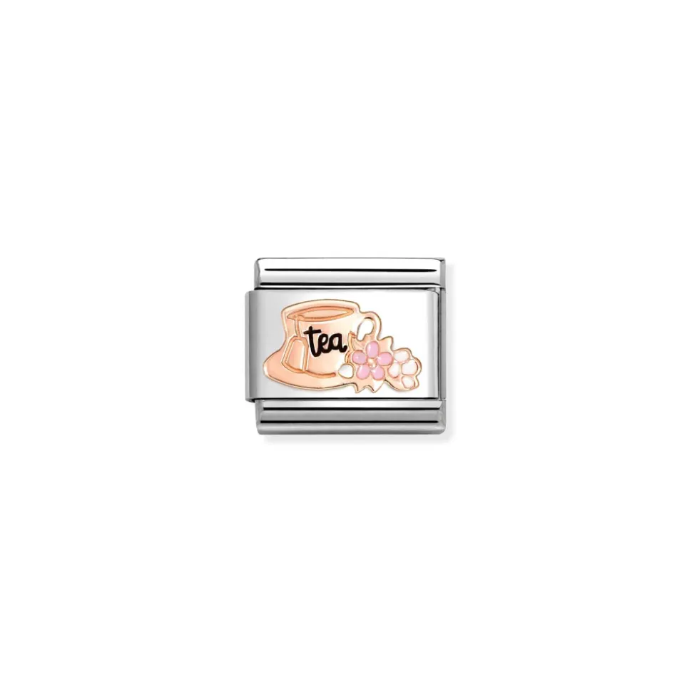 Nomination – Composable Classic SYMBOLS steel, enamel and 9k rose gold (27_Tea cup with flowers)