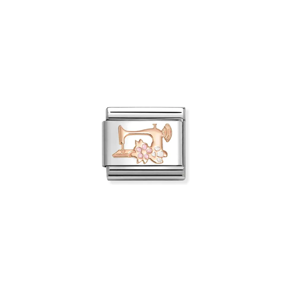 Nomination – Composable Classic SYMBOLS steel, enamel and 9k rose gold (28_Sewing machine with flowers)