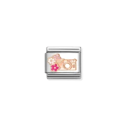 Nomination – COMPOSABLE CLASSIC SYMBOLS STEEL, ENAMEL AND 9K ROSE GOLD (31_CAMERA WITH FLOWERS)