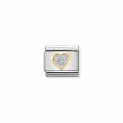 Nomination – Composable Classic GLITTER SYMBOLS in steel, enamel and 18k gold SILVER heart