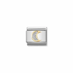 Nomination – Composable Classic GLITTER SYMBOLS in steel, enamel and 18k gold SILVER moon