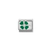 Nomination – Composable CL SIMBOLS stainless steel, enamel, 1 Cub. Zirc and 925 sterling silver GREEN clover