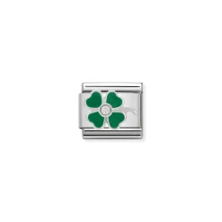 Nomination – Composable CL SIMBOLS stainless steel, enamel, 1 Cub. Zirc and 925 sterling silver GREEN clover