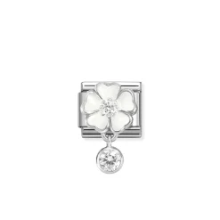 Nomination – Composable Classic CHARMS steel, 925 sterling silver, enamel and cz (06_White flower with round)