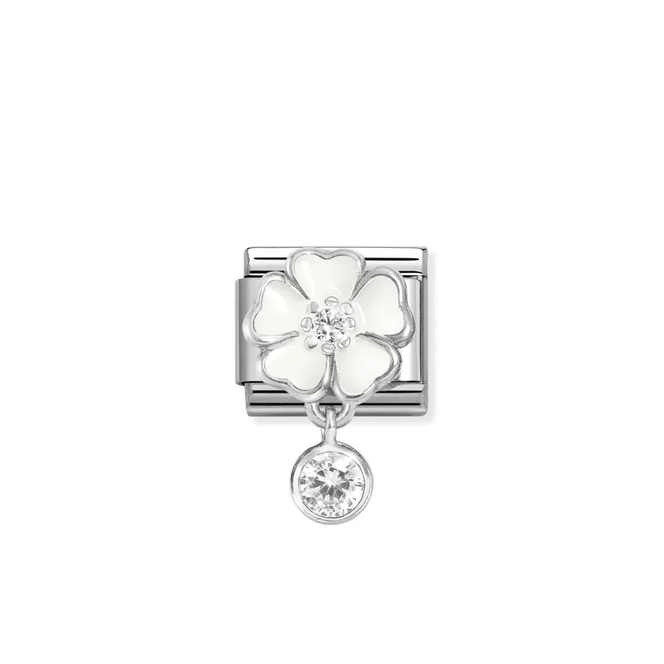 Nomination – Composable Classic CHARMS steel, 925 sterling silver, enamel and cz (06_White flower with round)
