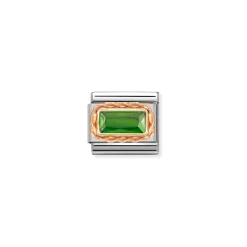 Nomination – Composable Classic FACETED BAGUETTE WITH RICH SETTING in steel and 9k gold GREEN