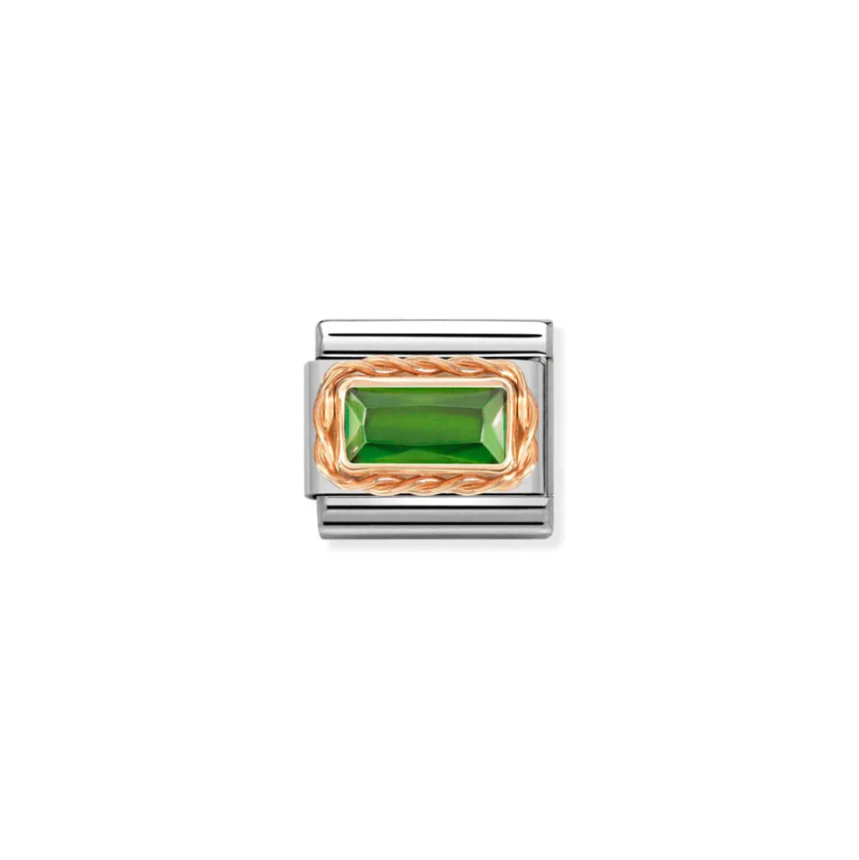 Nomination – Composable Classic FACETED BAGUETTE WITH RICH SETTING in steel and 9k gold GREEN