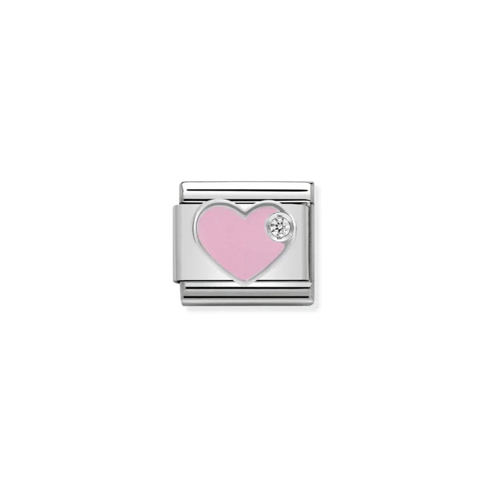 Nomination – Composable CL SIMBOLS stainless steel, enamel, 1 Cub. Zirc and 925 sterling silver PINK heart